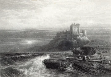 Bamborough Castle, graviert von S. Bradshaw, gedruckt von Cassell und Company Ltd.